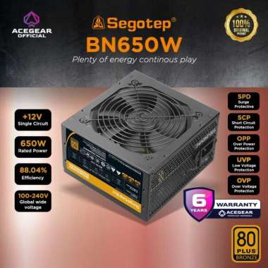 Segotep BN650W Power Supply 650W 80+ Bronze Flat Cable Non Modular PSU PC Computer Desktop