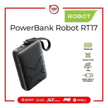 ROBOT RT17 Powerbank Mini 10000mAh with Cable USB to Type C Fast Charging Black