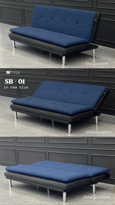 Sofa Bed Modis Kain Kaki Besi Terbaru Biru