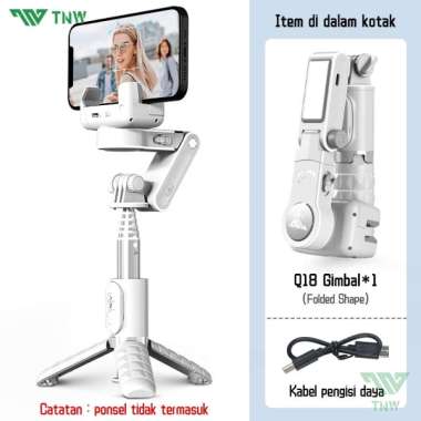 TNW-Q18 Gimbal Stabilizer Handphone Gimbal Hp Stabilizer Tongsis Hp Bluetooth Tripod putih