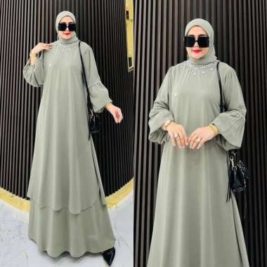Kiukiu Sahira Set Dress - Dress + Rok Ceruti Babydoll premium - Gamis Set Polos Casual Muslimah SAGE