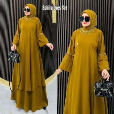 Kiukiu Sahira Set Dress - Dress + Rok Ceruti Babydoll premium - Gamis Set Polos Casual Muslimah MUST