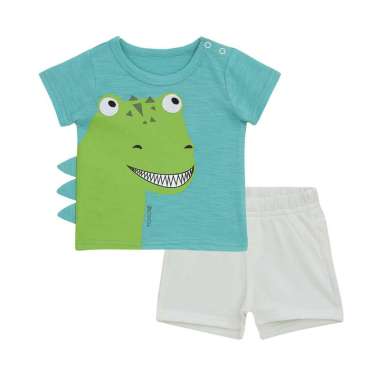 TORIO Short Pant Set Green Dino - Baju Setelan Bayi Laki-Laki 3-6M