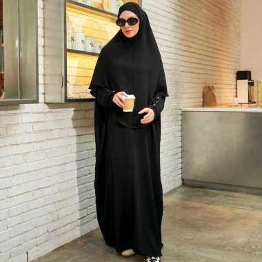 Heaven Lights - Halia One Set - Dress Set Polos Wanita Muslim M/L Black