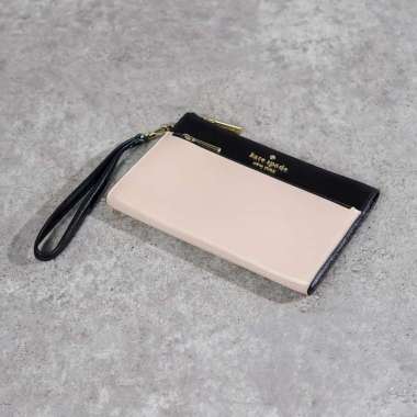 Dompet KATE SPADE GHW HALF BLACK NUDE ZIP MED WALLET WITH HANDLE 100% ORIGINAL 19X12CM