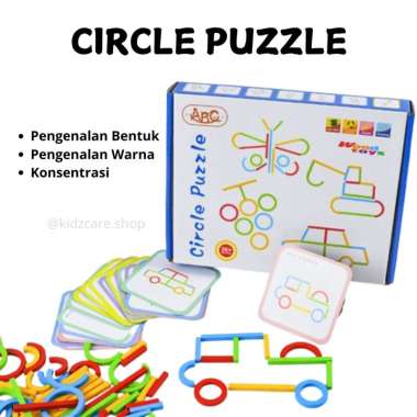Mainan Edukasi Anak Circle Puzzle Menyusun Bentuk dari Stik dan Cincin kayu warna warni