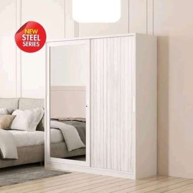 Lemari Pakaian Besi 2 Pintu Sliding Jumbo Cermin - Rak Baju Besi Pintu Geser Black