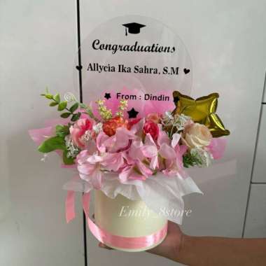 buket balon ulang tahun wisuda Valentine kado Bloom box bunga Acrylic-pink
