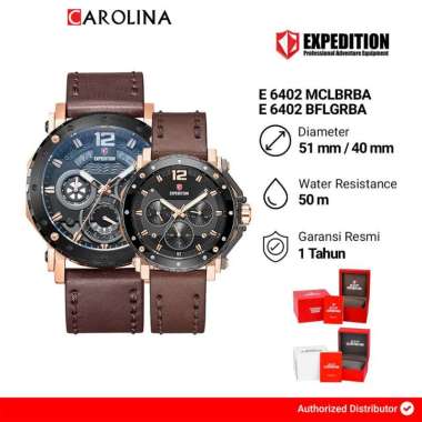 Jam Tangan Couple Expedition Exp E 6402 MCLBRBA/E 6402 BFLGRBA Black Dial Brown Leather Strap