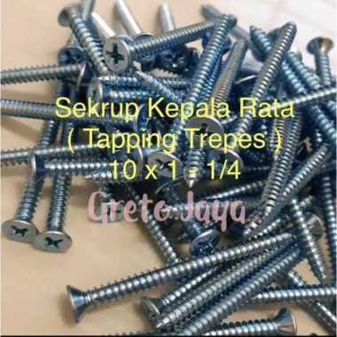 ( 10x1-1/4 100bj 3cm ) Sekrup Trepes Aluminium Skrup 3 cm 10 x 1 1/4 Tapping Kepala Datar Rata Not S