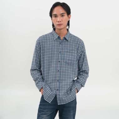 M231 Kemeja Pria Flannel Panjang Biru 0895 Dewasa-XXL