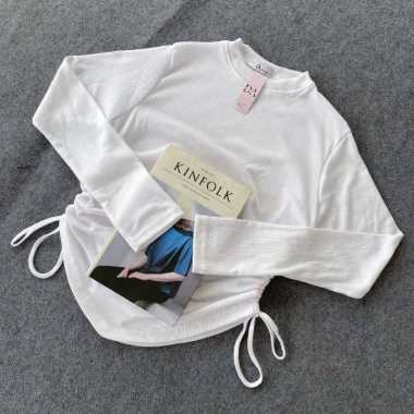 Uju Style Rajut Korean Blouse Knit Serut Wanita Jumbo Putih