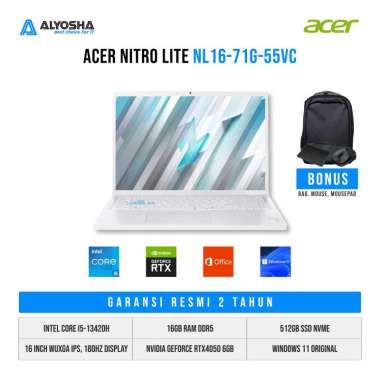 Acer Nitro Lite NL16 71G 55VC i5 13420H/16GB/512GB SSD/RTX4050/16″WUXGA/Windows 11 Home+ Office Home