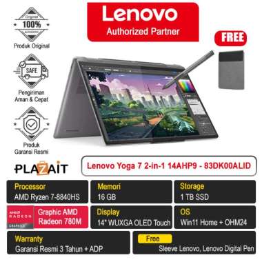 Lenovo Yoga 7 2-in-1 14AHP9 – 83DK00ALID /AMD Ryzen 7-8840HS/16GB/1TB SSD/AMD Radeon 780M Graphics/1