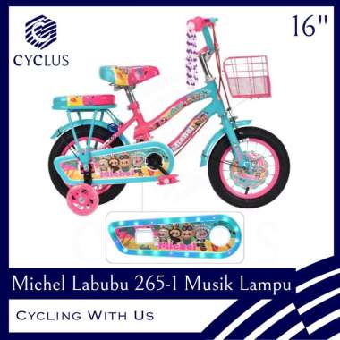 Sepeda Mini Michel Labubu Musik Lampu Termasuk Keranjang Michel 265-1 ukuran 16 Inch
