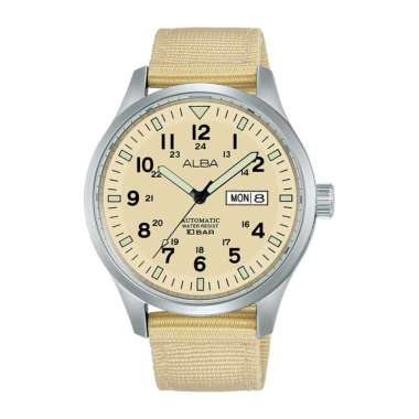 Alba AL4221X1 Automatic Beige Dial Beige Nylon Strap - Jam Tangan Pria
