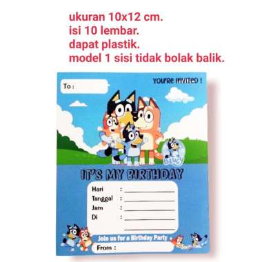 kartu undangan ulang tahun isi 10 lembar karakter Bluey and Bingo