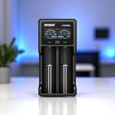 XTAR Charger Baterai 2 Slot AA AAA 18650 Li-Ion Ni-MH LCD Power Bank - VC2SL Hitam