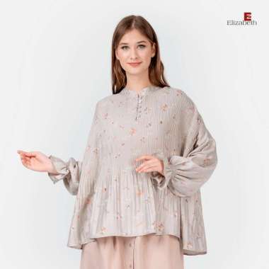 Elizabeth Clothing - Blouse Wanita Floral | Plisket Arunika 0559-3013 One Size Light Grey