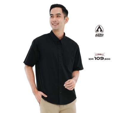 Aerostreet Kemeja Pendek Stand Collar Davin Black Man QB1AA XL