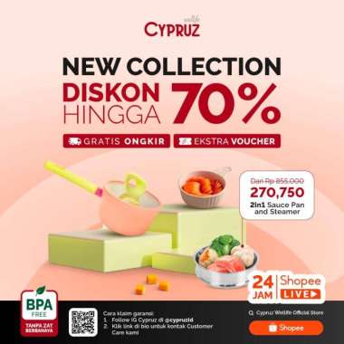 Cypruz Cookware Set Baby Collection Sauce Pan Anti Lengket Dengan Steamer 2 in1