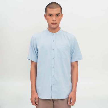 M231 Kemeja Pria Koko Shanghai Polos Pendek Biru Muda 0914G Dewasa-M