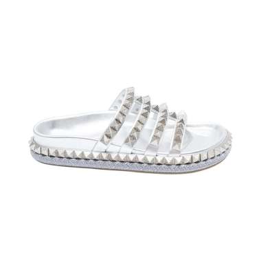 [12.12 Dealcember] Christian Louboutin Pyra Hallulila Sandals Flat Nappa Laminating Silver 36.5