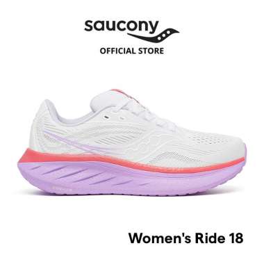 Sepatu Lari Wanita SAUCONY Shoes Ride 18 Women - White / Coral 36