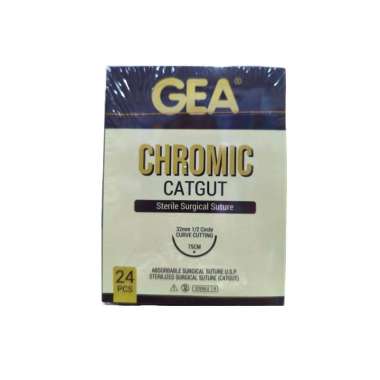 GEA Catgut Chromic 3/0 + Needle 75 cm isi 24 pcs - Plus Jarum