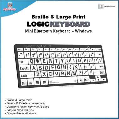 LOGICKEYBOARD BRAILLE LARGE PRINT MINI BLUETOOTH KEYBOARD FOR WINDOWS PC