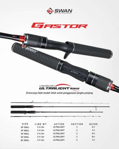 Joran Swan Gastor Ultra Light 2-6 lbs | Joran Spinning dan Baitcasting SP 210