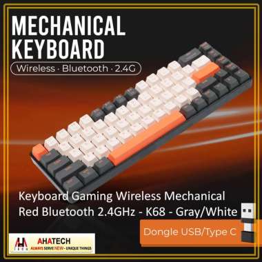 Keyboard Mechanical keyboard Gaming Wireless Mechanical Red Bluetooth 2.4GHz 68 tombol - K68 - Gray/