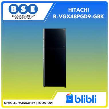 KULKAS 2 PINTU GLASS DOOR 443L HITACHI R-VGX48PGD9-GBK | R VGX48PGD9 HITACHI KULKAS RVGX48