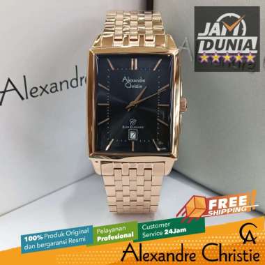 JAM TANGAN ANALOG PRIA KOTAK ALEXANDRE CHRISTIE ORIGINAL FULL ROSE GOLD STRAP DIAL BLACK 8708 AC 870