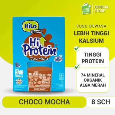 HiLo Platinum + HMB Choco Mocha Less Sugar 8 Sachet - Susu Tinggi Protein Alga Merah Jaga Massa Otot