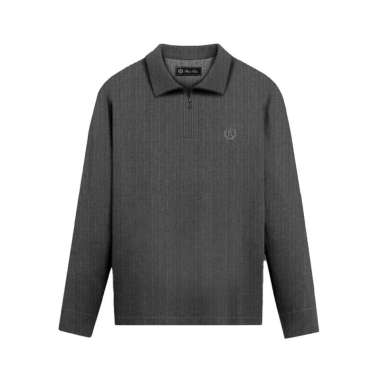 RUCAS Tailor Textured Long Sleeve Polo Shirt Dark Grey L