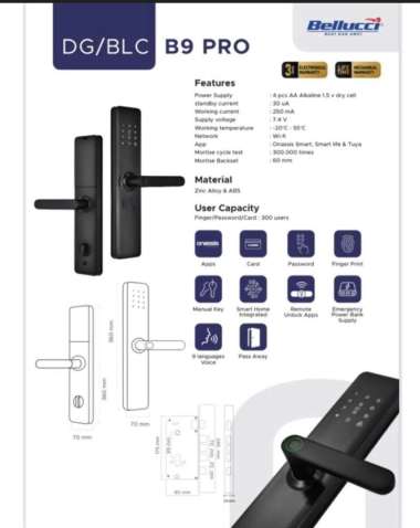 Kunci Pintu Digital Bellucci B9 PRO / Digital Lock Bellucci B9 PRO / Kunci Pintu Bellucci Digital / 