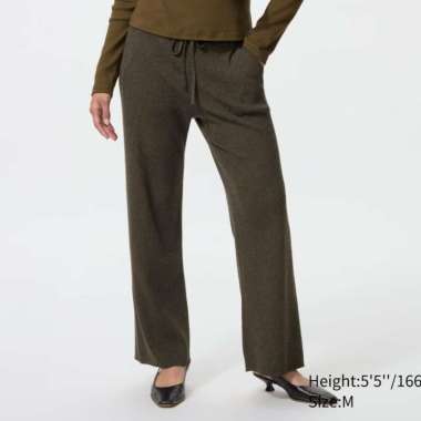 UNIQLO Celana panjang wanita Rajut Ribbed Washable Knit Ribbed Pants BROWN S
