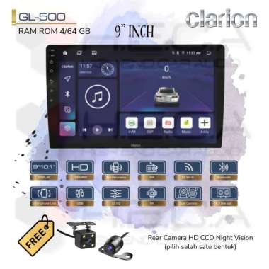 Clarion GL-500 Android RAM 4/64 GB 9” Inch Head Unit Tape TV Mobil + Kamera Mundur