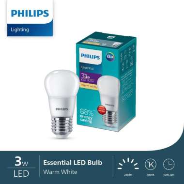 Lampu Philips Essential LED Bulb Mini Bohlam 3W E27 3000K Kuning P45