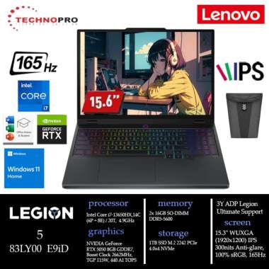 Lenovo Legion 5i 15IRX10 E9ID || Intel Core i7-13650HX RTX 5050 16GB SO-DIMM DDR5-4800 512GB SSD Win