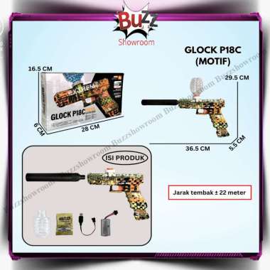 Mainan Tembakan Anak WGG Glock P18C Water Gel Blaster Watergel P18C Graffiti