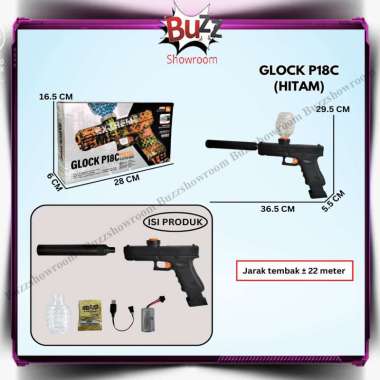Mainan Tembakan Anak WGG Glock P18C Water Gel Blaster Watergel P18C Hitam