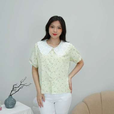 Nuboutique - Laine Top - Blouse Atasan Wanita Summer Bunga Kerah Collar Baju Bangkok Korea Style SPR