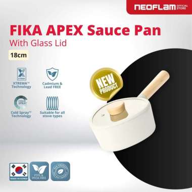 NEOFLAM FIKA APEX Saucepan 18cm with Glass Lid Ivory - Panci Saus + Tutup Anti Lengket & Tahan Gores