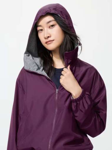 UNIQLO Jaket Hoodie Reversible Parka Reversibel wanita Water Repellent purple XL