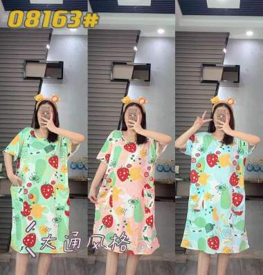 (COD) Daster Import Jumbo Kantong Karakter Lucu Fruit