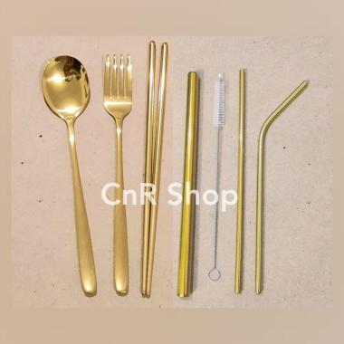 Hampers Custom Grafir Sendok Garpu Sedotan Stainless Sumpit Set CUSTOM GRAFIR GOLD