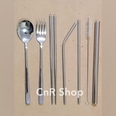 Hampers Custom Grafir Sendok Garpu Sedotan Stainless Sumpit Set CUSTOM GRAFIR SILVER
