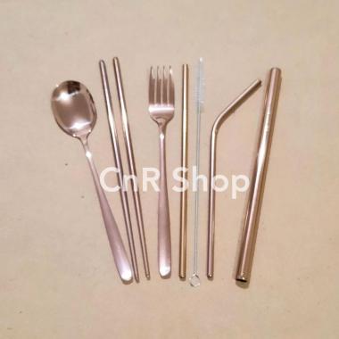 Hampers Custom Grafir Sendok Garpu Sedotan Stainless Sumpit Set CUSTOM GRAFIR ROSEGOLD